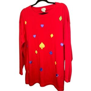 Red Casino Card Sweater Top Women 1X Cowl Neck Long Sleeve Vegas Poker Theme‎